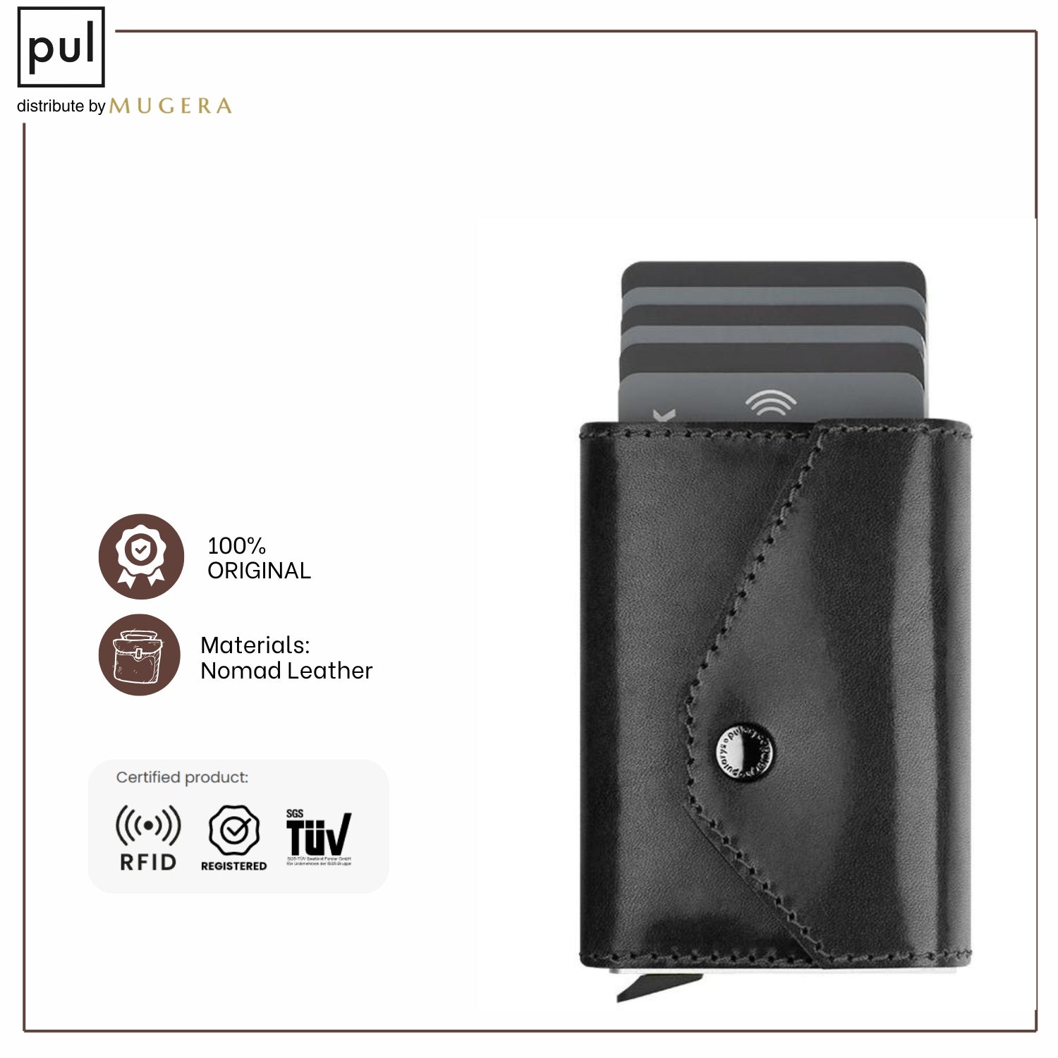 PULARYS PORTER RFID Wallet - Insider Line (Nomad Leather, 7 kartu, uang kertas, dan kantong koin)