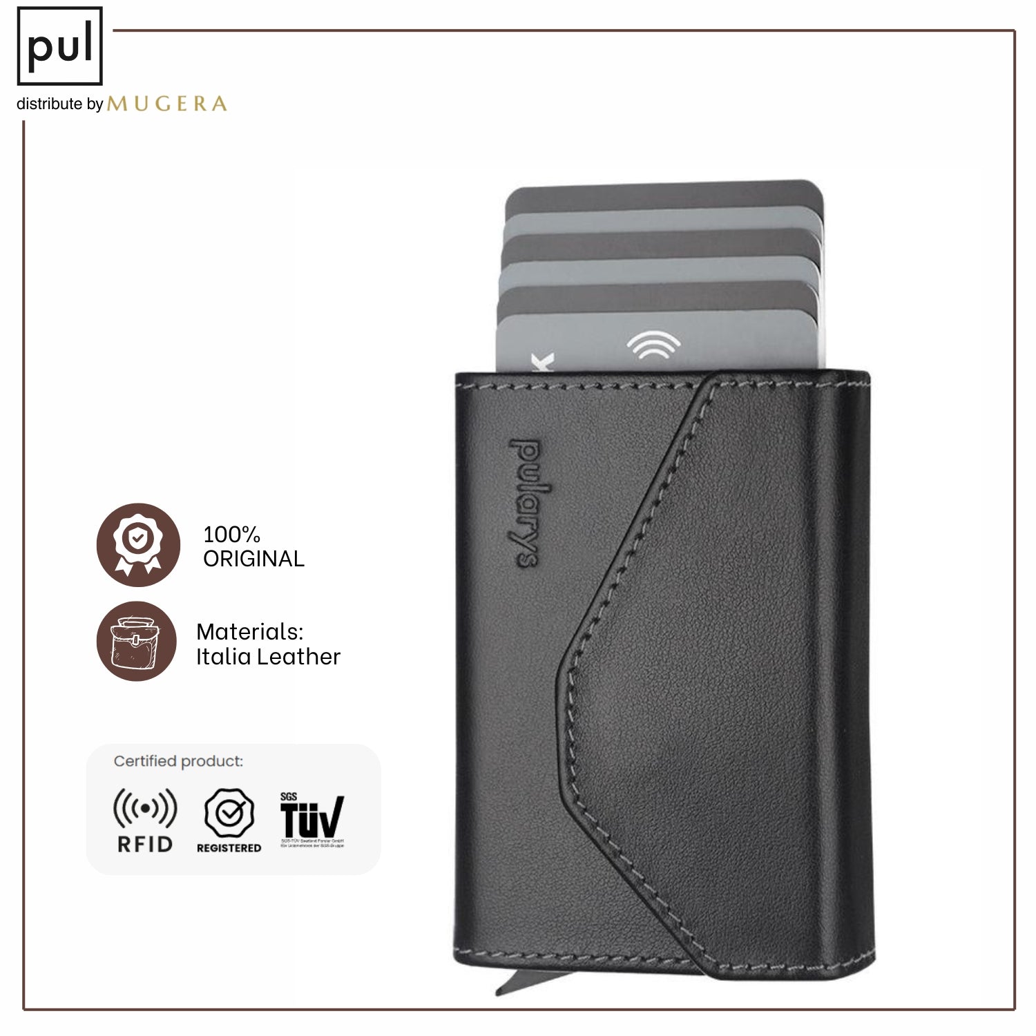 PULARYS RAVEN RFID Wallet (Italia Leather. 7 kartu, uang kertas, dan kantong koin)