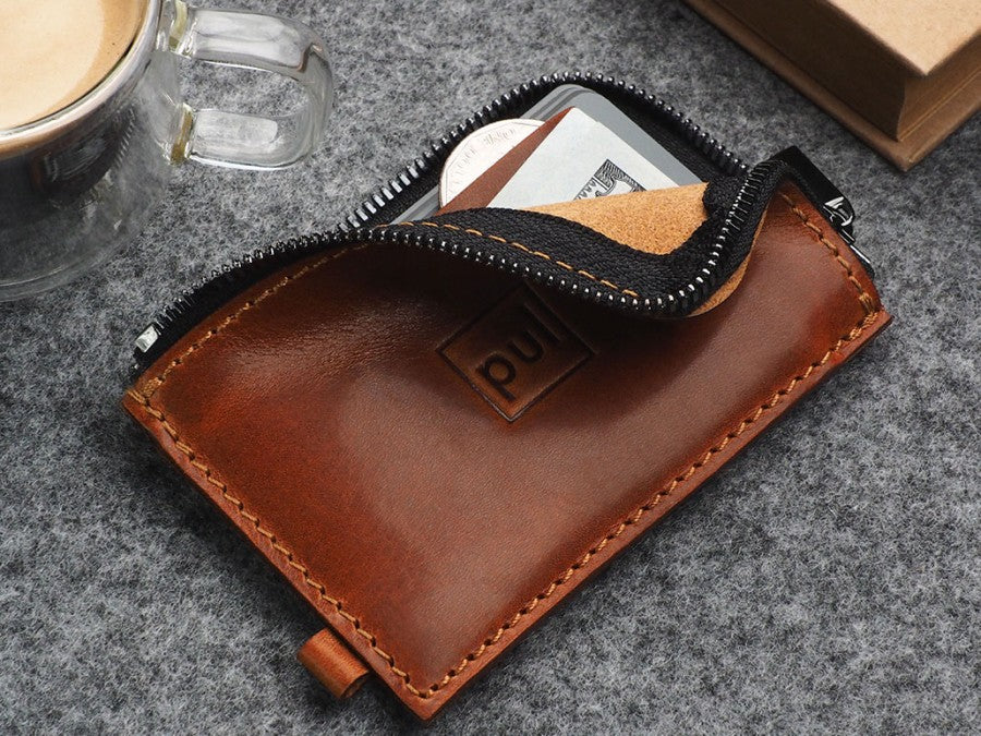 PULARYS OLDTIMER SLIM Wallet - Insider Line (Nomad Leather, 8 kartu, uang kertas, dan kantong koin)