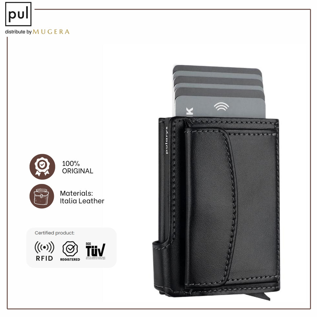 PULARYS LONDON RFID Wallet (Italia Leather, 9 kartu, uang kertas, dan kantong koin)