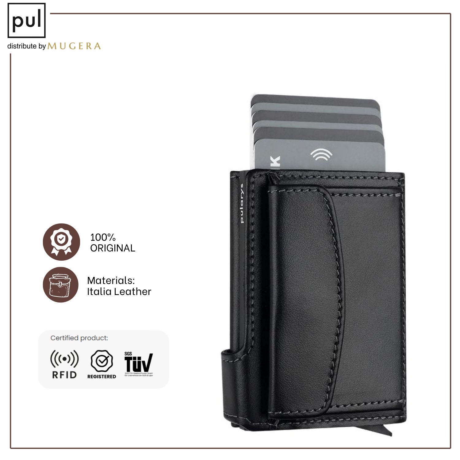 PULARYS LONDON RFID Wallet (Italia Leather, 9 kartu, uang kertas, dan kantong koin)
