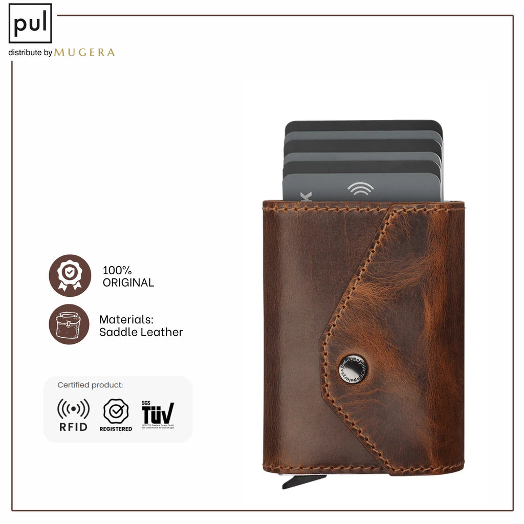 PULARYS PORTER RFID Wallet - Saddle Leather (7 kartu, uang kertas, dan kantong koin)