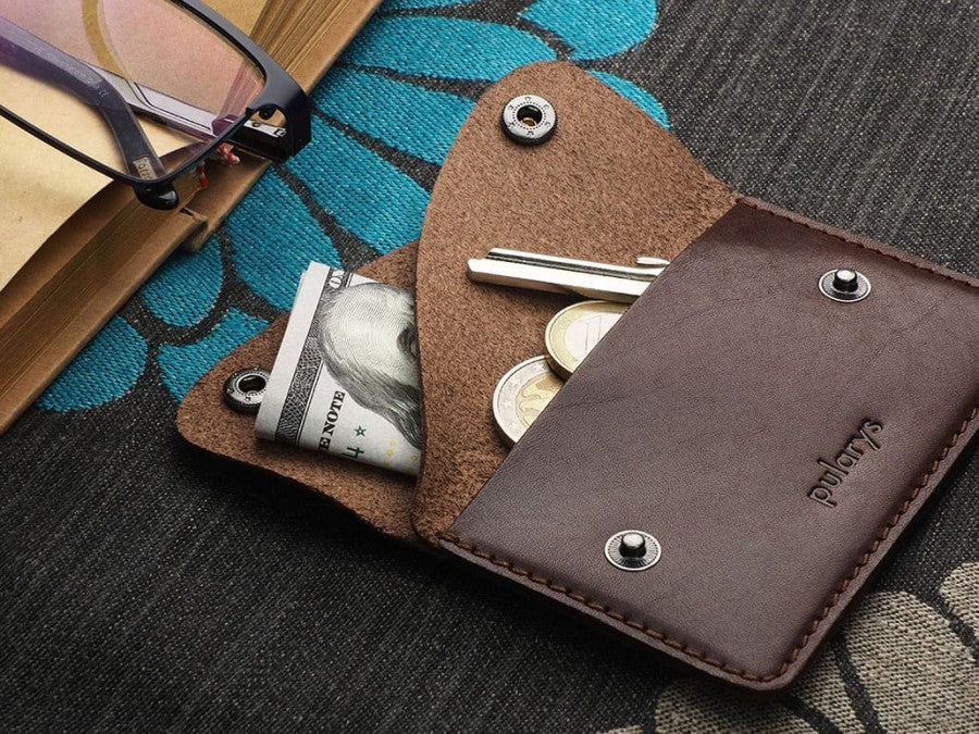 PULARYS RETRO Wallet - Insider Line (Nomad Leather, kartu, uang kertas, dan kantong koin)