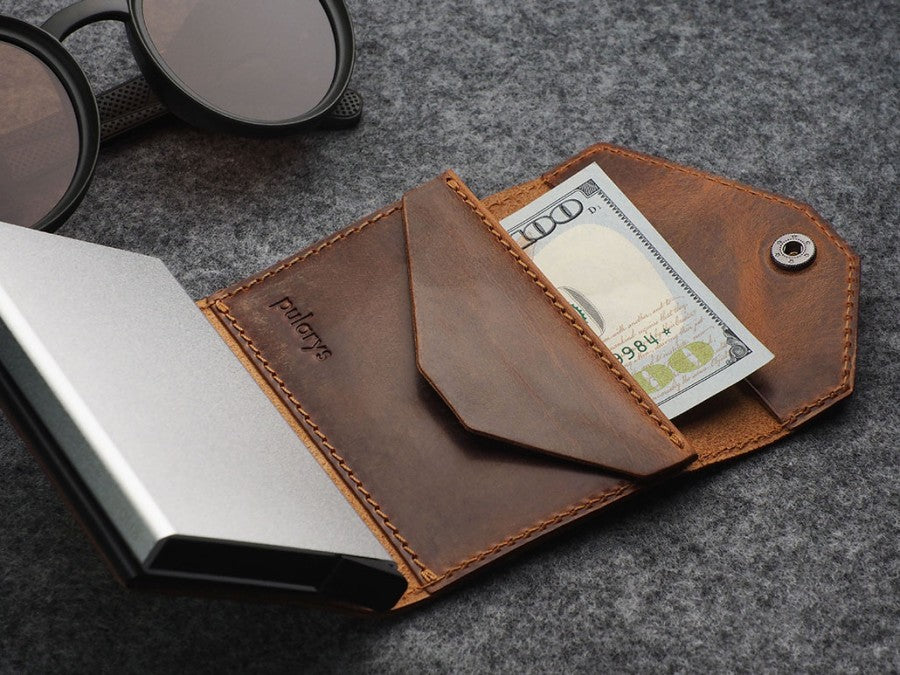 PULARYS PORTER RFID Wallet - Saddle Leather (7 kartu, uang kertas, dan kantong koin)